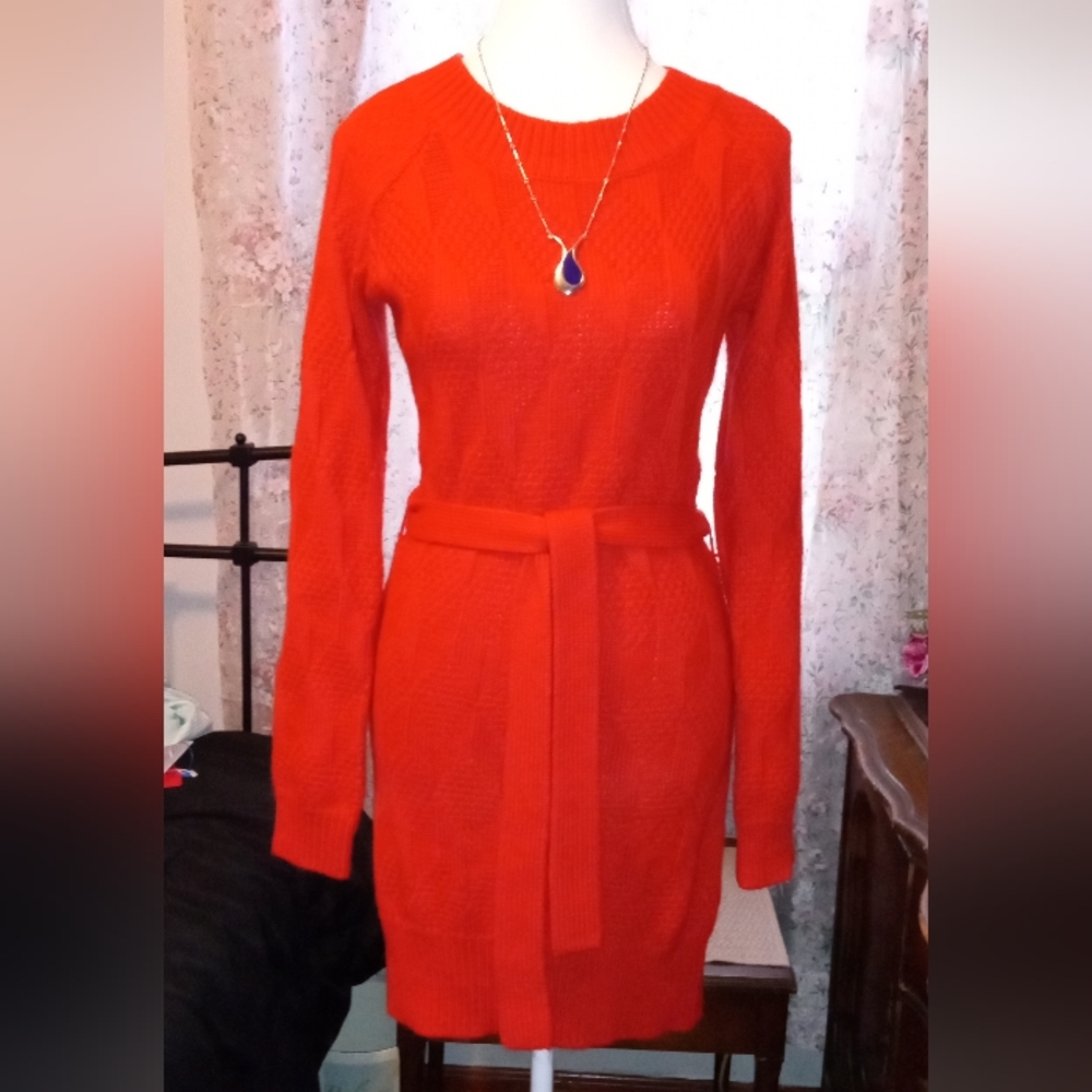 Redish orange Belted Sweater Dress Size L
